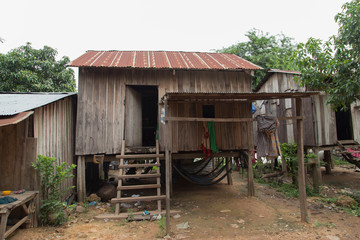 Old palafitte in the countryside in northern Cambodia.