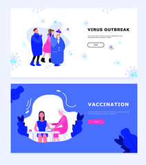Vaccination concept for immunity health. Doctor makes an injection of flu vaccine to a young woman. A man sneezing in a crowd.