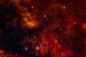 Beautiful galaxy of red color with stars. Elements of this image were furnished by NASA.