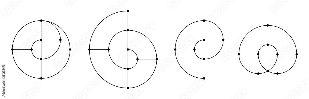 Wall mural set of abstract geometric symbols, solated on white background. black linear shapes with points in t