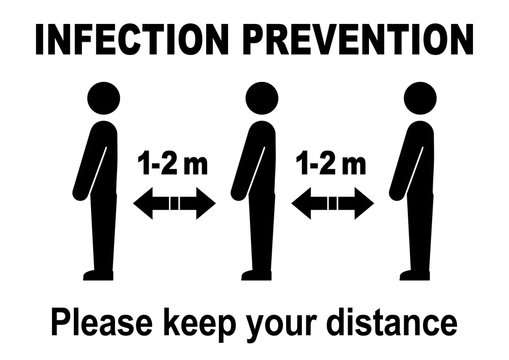 ds39 DiskretionSchild - ks549 Kombi-Schild - english text: Infection Prevention / Please keep your distance - people / customers waiting - hygiene distance. - white template - DIN A2 A3 A4 e9295