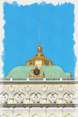 Imitation of a picture. Oil paint. Illustration. Dome of the Grand Kremlin Palace palace