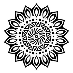 Abstract circular ornament. Ethnic mandala. Stylized sun symbol. Rosette of geometric elements. Tribal ethnic motif. Stencil tattoo and prints. Round floral pattern. Decorative vector design element.