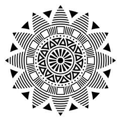 Abstract circular ornament. Ethnic mandala. Stylized sun symbol. Rosette of geometric elements. Tribal ethnic motif. Stencil tattoo and prints. Round  pattern. Decorative vector design element.