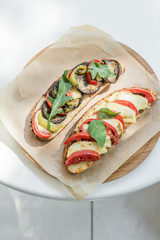 bruschettas with vegetables and bacon for breakfast, what could be better?