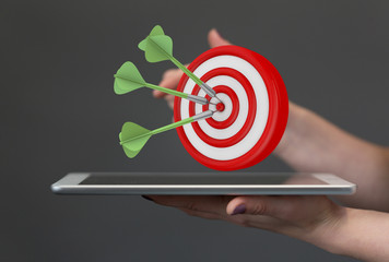 Dart arrow on target dartboard, Business success concept..