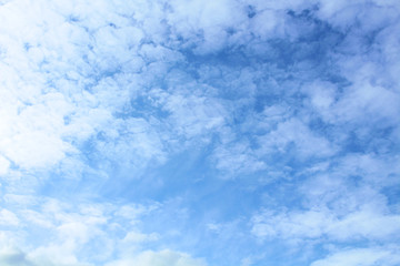 Beautiful blue sky and white cirrus clouds. Background. Scenery.