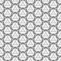 Abstract seamless pattern. Modern stylish texture. Striped linear geometric tiles with triple weaving elements. Vector monochrome background.