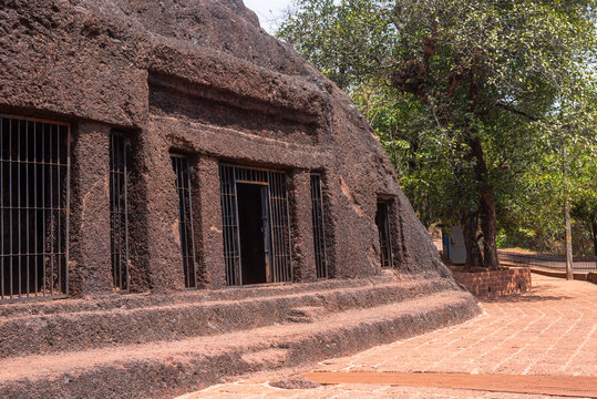 Protected heritage site and tourist attraction, the Aravalem/Harvalem Caves in Goa, India. Offbeat places to visit in Goa, India. 