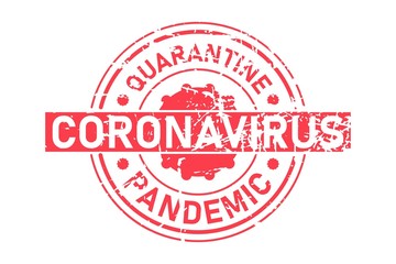 Coronavirus stamp vector inscription. Red vector round grunge stamp imprint with Coronavirus text. Quarantine and pandemic text. Vector illustration isolated on white background