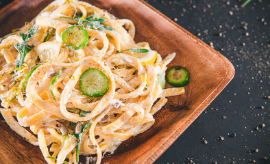 Pasta dish with a sour cream and herbs