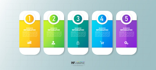 Infographics design template,  Business concept with 5 steps or options, can be used for workflow layout, diagram, annual report, web design.Creative banner, label vector.	