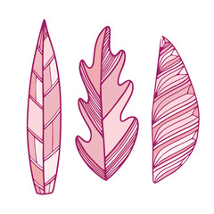 Doodle leaves collection. Sticker design.
