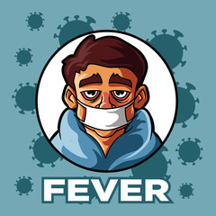 Sick man. fever character. Vector cartoon illustration