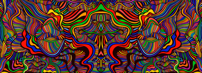 Fototapeta premium Psychedelic mirror abstract maze of wavy ornaments, rainbow multicolor texture.