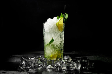 cocktail on a black background, assorted cocktails, minimalism in cocktails