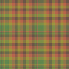 Seamless pattern in great discreet swamp and dark green, bright orange and brown  colors for plaid, fabric, textile, clothes, tablecloth and other things. Vector image.