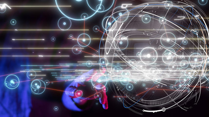 Abstract futuristic - Molecules technology with polygonal shapes on dark blue background.