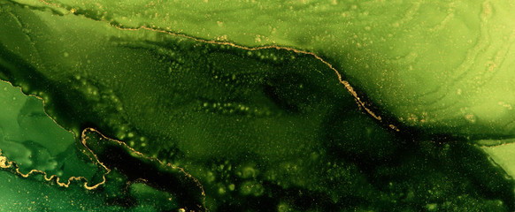 Abstract green wave blots background. Alcohol ink colors. Marble texture.