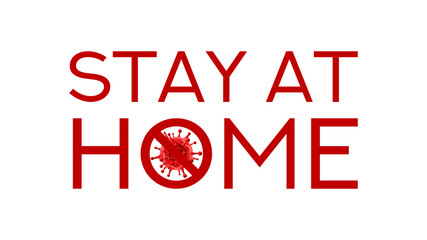 Stay at home symbol concept. Banner concept with red virus cell. Vector illustration with 3d microscopic coronavirus bacteria. Coronavirus microbe cell.