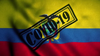 Covid-19 stamp on the national flag of Ecuador. Coronavirus concept - Powered by Adobe
