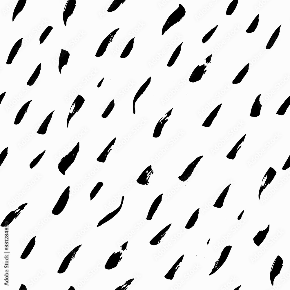 Poster ink black strokes on a white background. seamless pattern. dashes, lines drawn with a brush. monochr