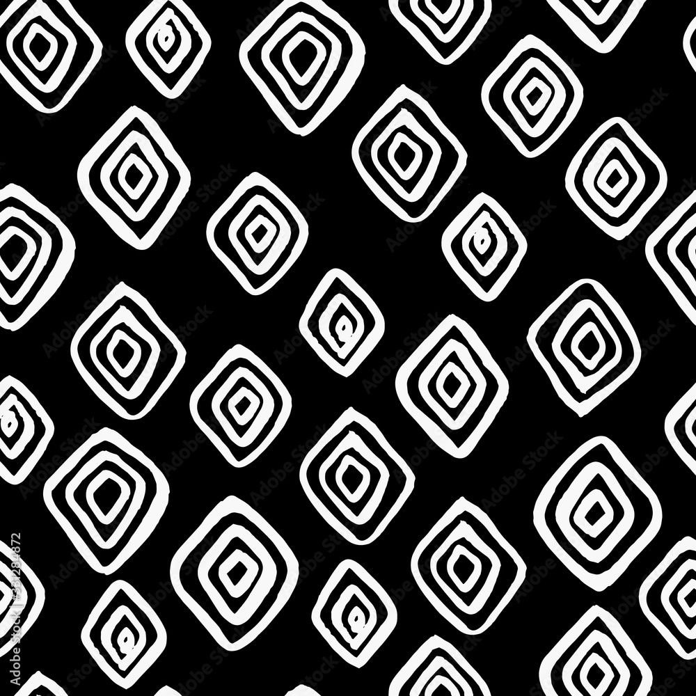 Poster seamless pattern. white rhombuses on a black background. monochrome hand-drawn pattern. simple geome