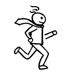 Happy smiling stickman running to his goal with a wavering tie.