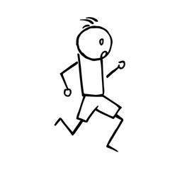 Creative hand drawn illustration of a stick figure running away from danger.