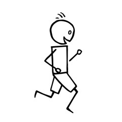 Creative hand drawn happy stick figure running to his goal. Drawing in grunge style.