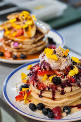 Blueberry pancakes with lemon curd