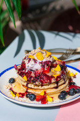 Blueberry pancakes with lemon curd
