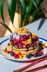 Blueberry pancakes with lemon curd