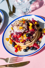 Blueberry pancakes with lemon curd