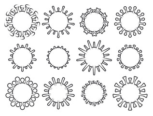 Fototapeta premium Set of Biological Virus Icons. Coronavirus COVID-19 Outline Symbol Isolated on White Background. Vector Illustration