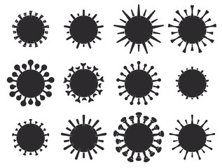 Set of Biological Virus Icons. Coronavirus COVID-19 Silhouette Symbol Isolated on White Background. Vector Illustration