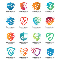 Set of tech shield security logo design template element, Shield Idea logo design inspiration