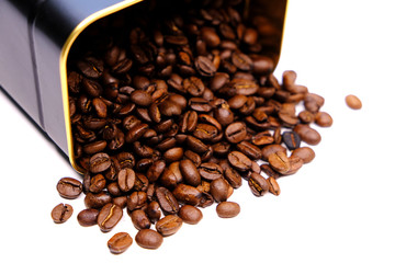 Roasted coffee beans in a can