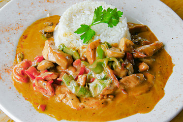 Classic Thai Chicken Curry with Sauce and Peppers