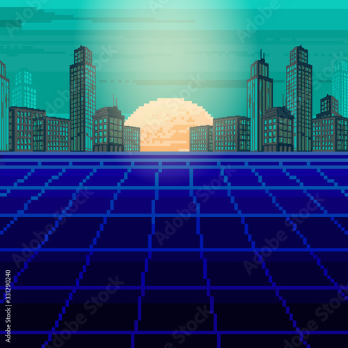 Vector Pixel Art Of 80s Retro Sci Fi Background Pixel Art Background 8bit Wall Mural Nataliia Lehka