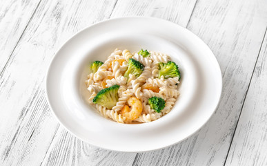 Fusilli with broccoli and shrimps
