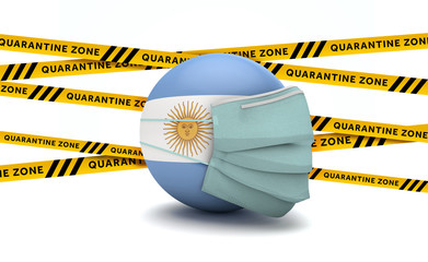 Argentina flag with protective face mask. Novel coronavirus concept. 3D Render