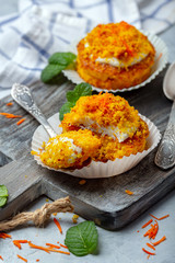 Individual carrot cake with cottage cheese cream.