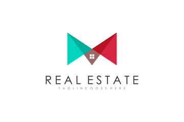 Geometric Letter M Real Estate Logo. Construction Architecture Building Logo Design Template Element