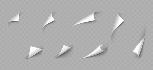 Realistic 3d Detailed White Curled Page Corner Set. Vector