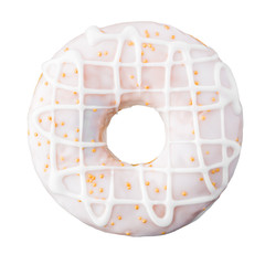 Glazed donut with sprinkles on a white background rotated in three quarters