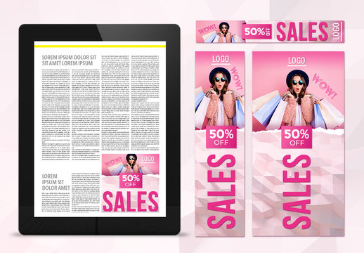 Pink Color Sales Web Banner Set Layouts