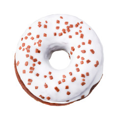 Chocolate glazed donut with sprinkles on a white background rotated