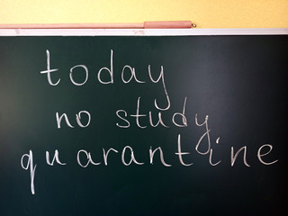 inscription Today no study Coronavirus written on school blackboard