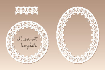 Two openwork frames with floral ethnic pattern. Laser cutting template for greeting cards, envelopes, wedding invitations.